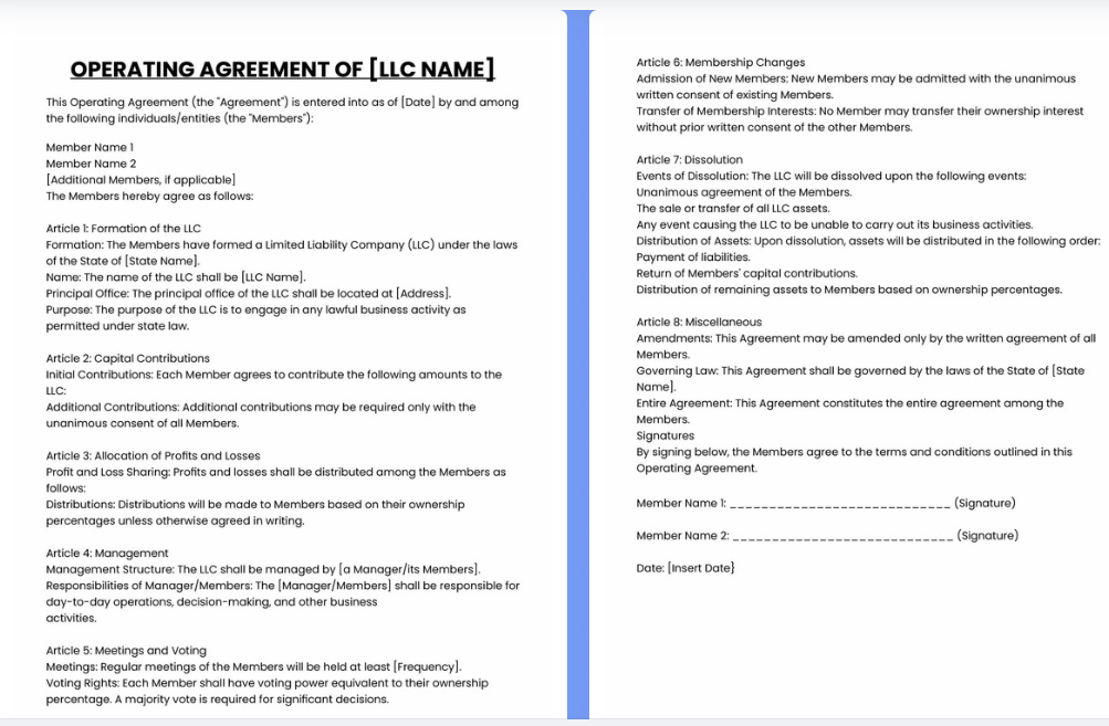 Sample Operating Agreement document